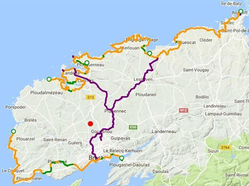 Le circuit de La Littorale part de Roscoff pour rejoindre Saint Nazaire en longeant les côtes bretonnes. 